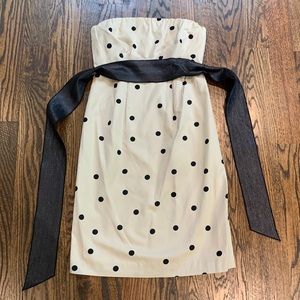 J Crew sz 6 tan with black polka dot strapless dress